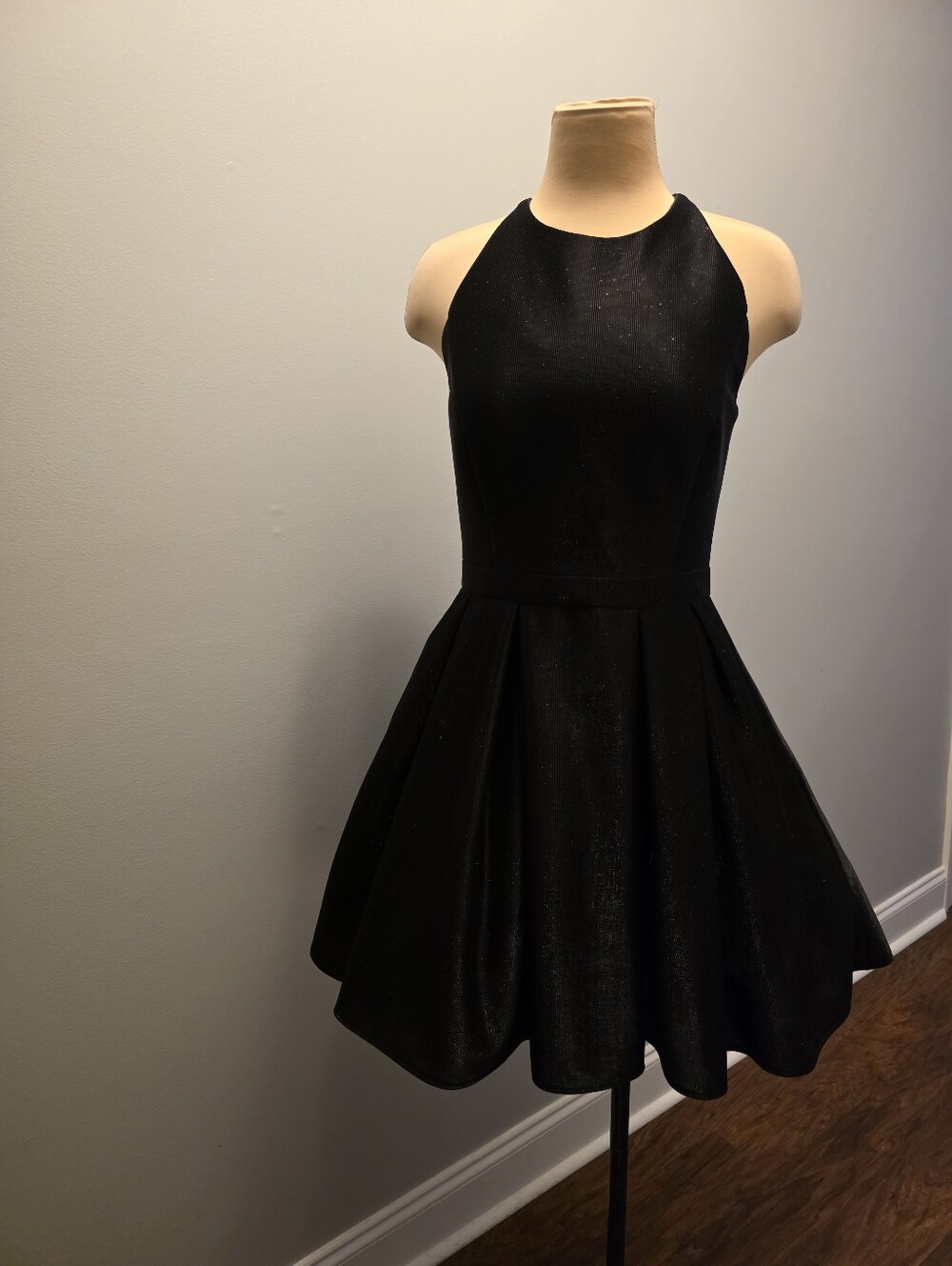 Betsey & Adam Black Glittery Halter Mini Dress